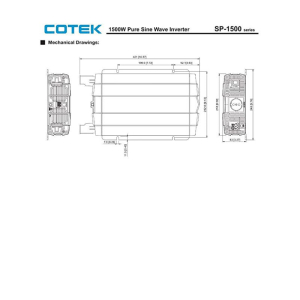 Cotek SP-2000-112 Pure Sine Wave Inverter with Dual GFCI 120VAC 12VDC 2000W Mechanical Drawing
