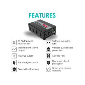 Whistler 800 Watt 12V Power Inverter XP800i Features