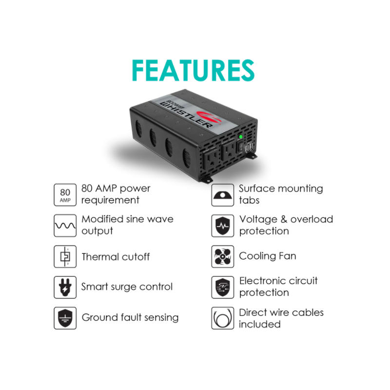Whistler 800 Watt 12V Power Inverter XP800i Features